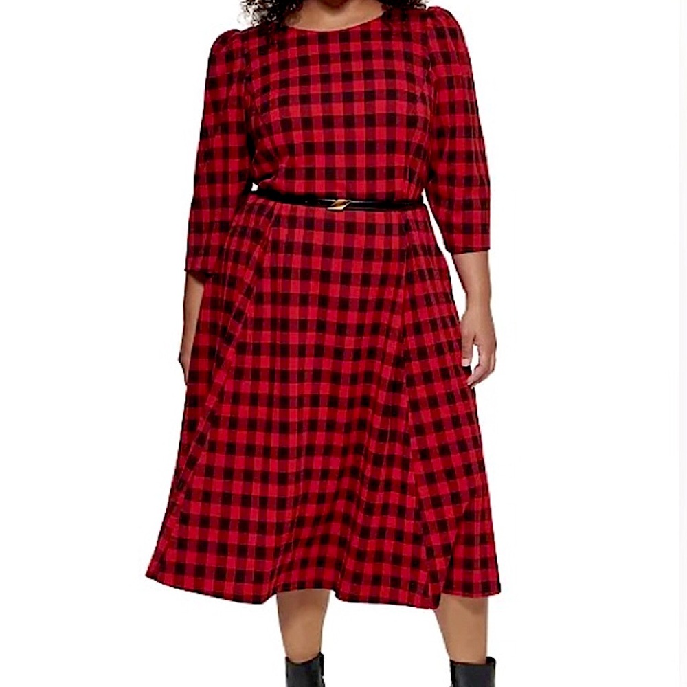 CALVIN KLEIN Woman’s Fit and Flare Buffalo Check Dress-Plus Sizes